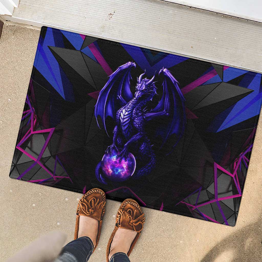 Custom Black And Purple Dragon Bowling Rubber Doormat Magic Orb Graphic on Geometric Black Background Design - Wonder Print Shop