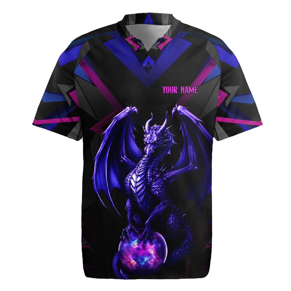Custom Black And Purple Dragon Bowling Rugby Jersey Magic Orb Graphic on Geometric Black Background Design - Wonder Print Shop