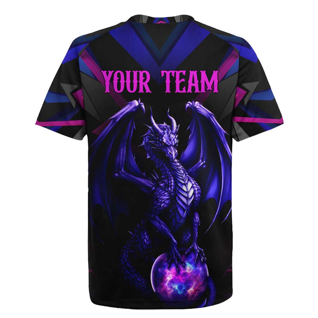 Custom Black And Purple Dragon Bowling Rugby Jersey Magic Orb Graphic on Geometric Black Background Design - Wonder Print Shop