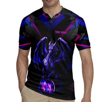Custom Black And Purple Dragon Bowling Rugby Jersey Magic Orb Graphic on Geometric Black Background Design - Wonder Print Shop