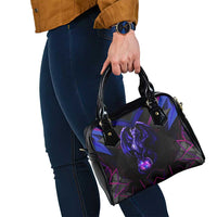 Custom Black And Purple Dragon Bowling Shoulder Handbag Magic Orb Graphic on Geometric Black Background Design - Wonder Print Shop