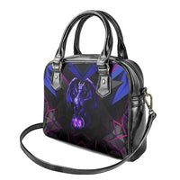 Custom Black And Purple Dragon Bowling Shoulder Handbag Magic Orb Graphic on Geometric Black Background Design - Wonder Print Shop