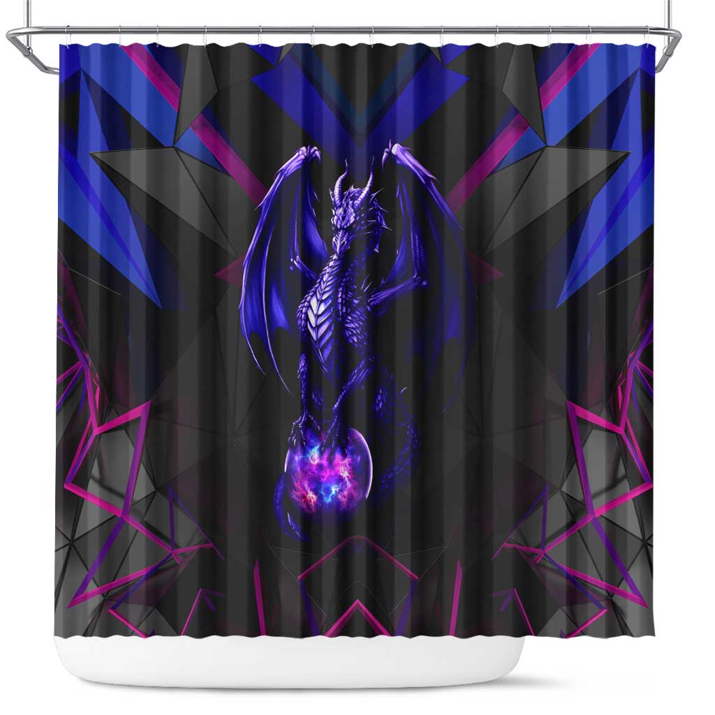 Custom Black And Purple Dragon Bowling Shower Curtain Magic Orb Graphic on Geometric Black Background Design - Wonder Print Shop