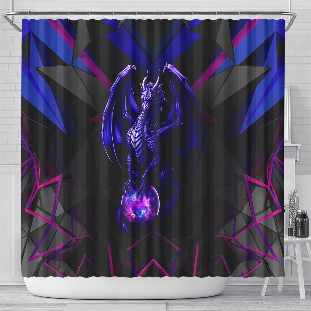 Custom Black And Purple Dragon Bowling Shower Curtain Magic Orb Graphic on Geometric Black Background Design - Wonder Print Shop