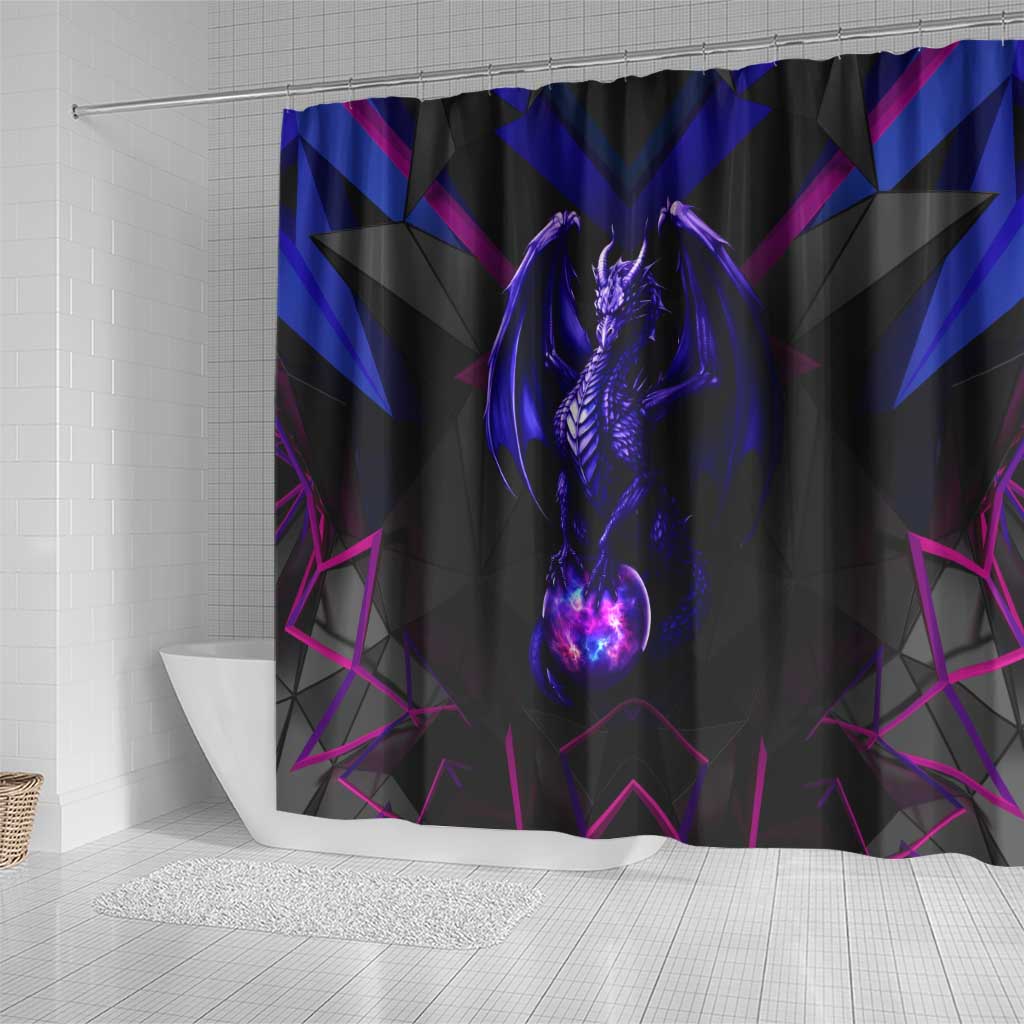 Custom Black And Purple Dragon Bowling Shower Curtain Magic Orb Graphic on Geometric Black Background Design - Wonder Print Shop