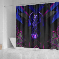 Custom Black And Purple Dragon Bowling Shower Curtain Magic Orb Graphic on Geometric Black Background Design - Wonder Print Shop