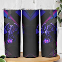 Custom Black And Purple Dragon Bowling Skinny Tumbler Magic Orb Graphic on Geometric Black Background Design - Wonder Print Shop