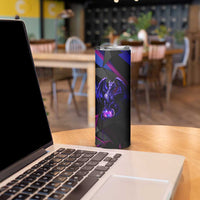 Custom Black And Purple Dragon Bowling Skinny Tumbler Magic Orb Graphic on Geometric Black Background Design - Wonder Print Shop