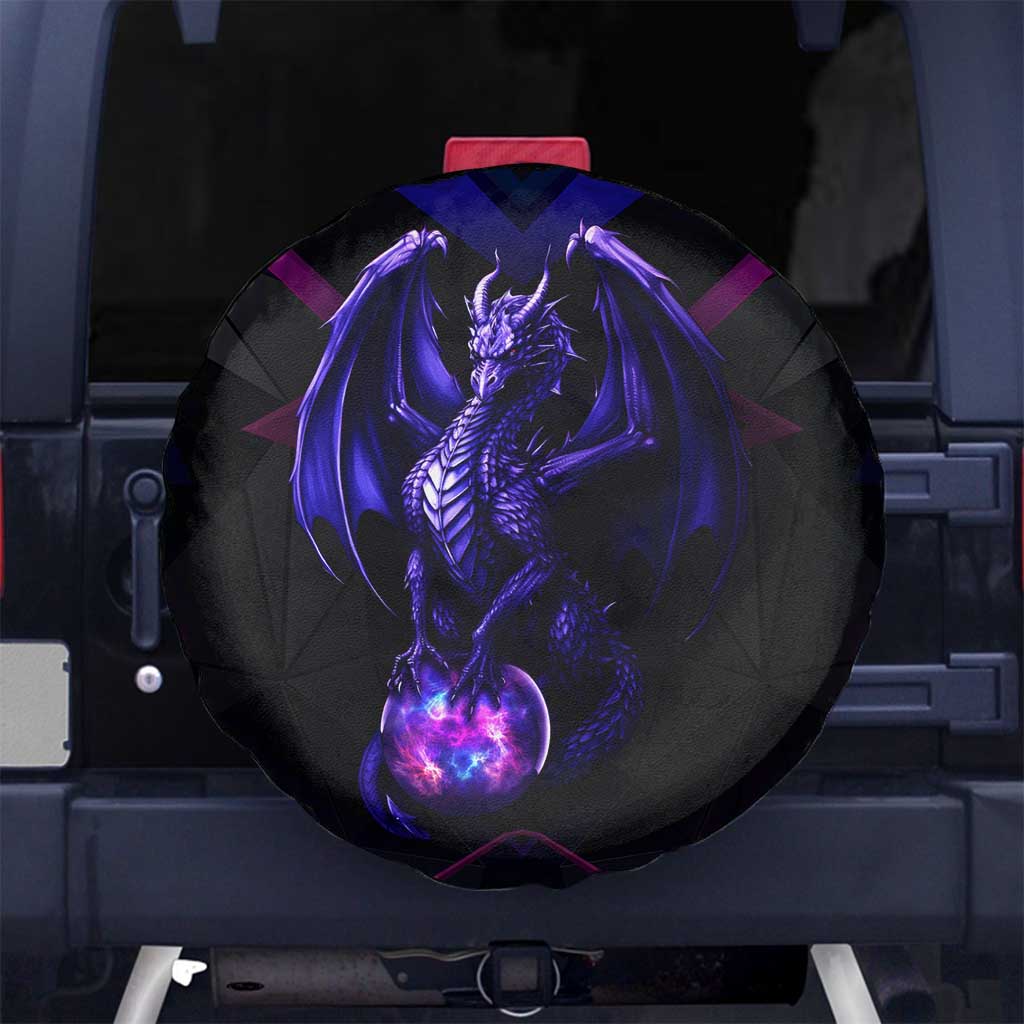 Custom Black And Purple Dragon Bowling Spare Tire Cover Magic Orb Graphic on Geometric Black Background Design - Wonder Print Shop