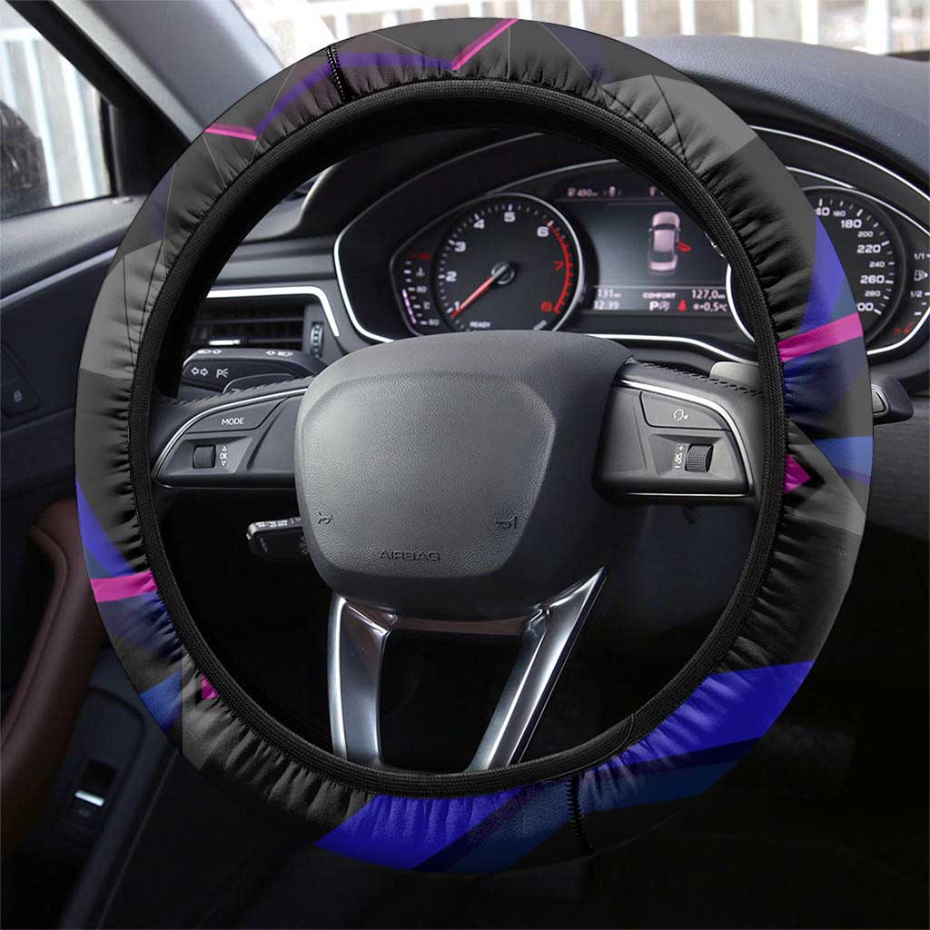 Black And Purple Dragon Bowling Steering Wheel Cover Magic Orb Graphic on Geometric Black Background Design - Wonder Print Shop