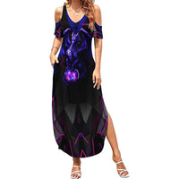 Custom Black And Purple Dragon Bowling Summer Maxi Dress Magic Orb Graphic on Geometric Black Background Design - Wonder Print Shop