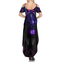 Custom Black And Purple Dragon Bowling Summer Maxi Dress Magic Orb Graphic on Geometric Black Background Design - Wonder Print Shop