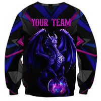Custom Black And Purple Dragon Bowling Sweatshirt Magic Orb Graphic on Geometric Black Background Design - Wonder Print Shop