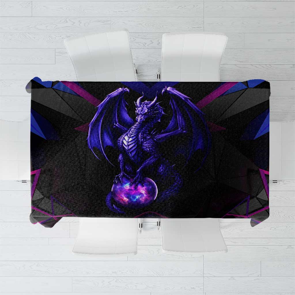 Custom Black And Purple Dragon Bowling Tablecloth Magic Orb Graphic on Geometric Black Background Design - Wonder Print Shop
