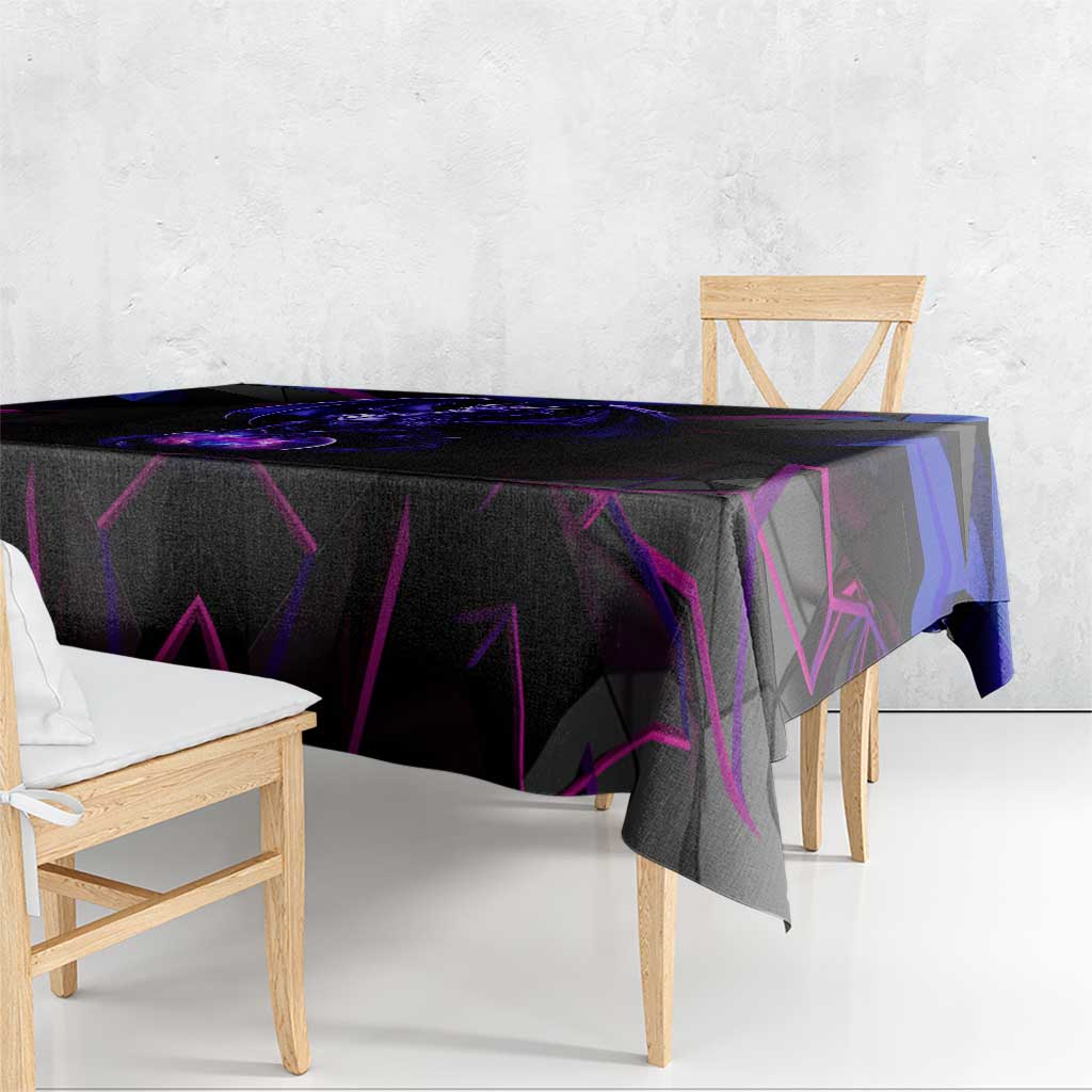 Custom Black And Purple Dragon Bowling Tablecloth Magic Orb Graphic on Geometric Black Background Design - Wonder Print Shop