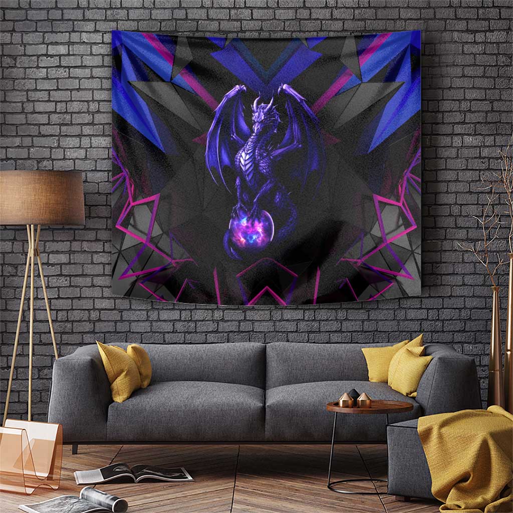 Custom Black And Purple Dragon Bowling Tapestry Magic Orb Graphic on Geometric Black Background Design - Wonder Print Shop