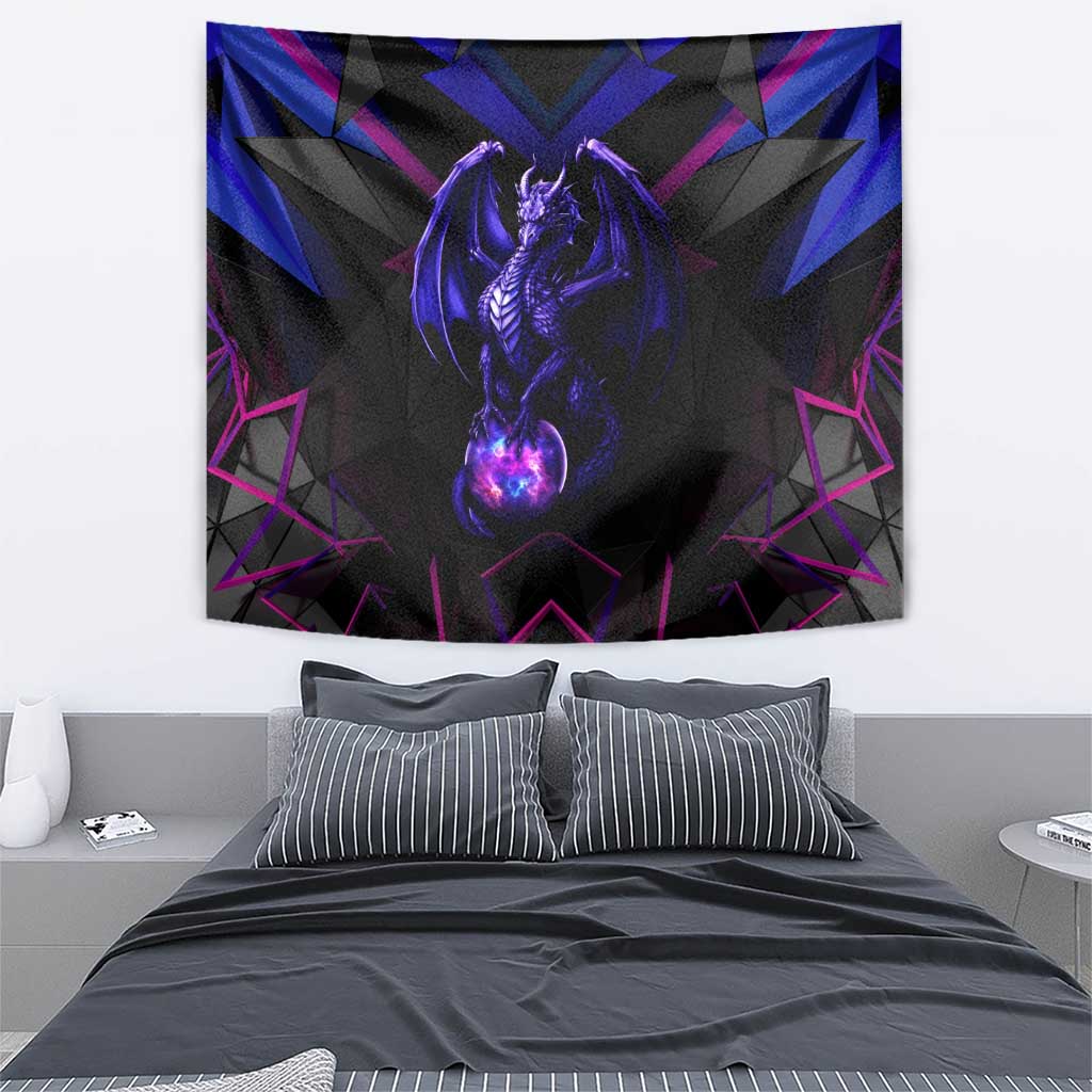 Custom Black And Purple Dragon Bowling Tapestry Magic Orb Graphic on Geometric Black Background Design - Wonder Print Shop