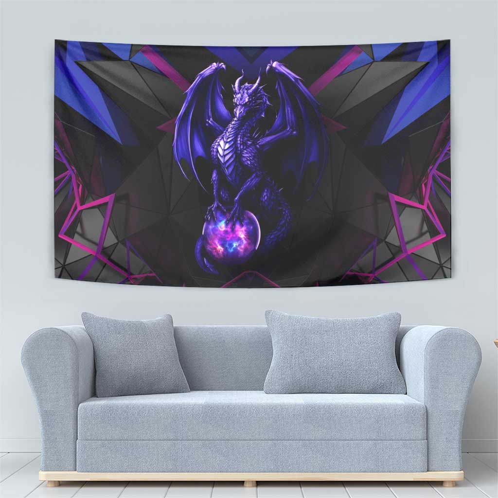 Custom Black And Purple Dragon Bowling Tapestry Magic Orb Graphic on Geometric Black Background Design - Wonder Print Shop