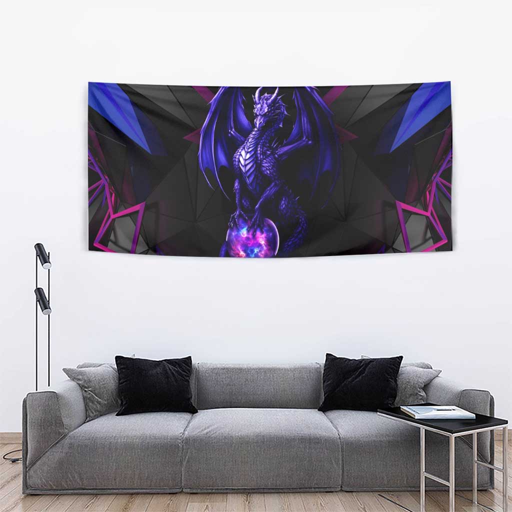 Custom Black And Purple Dragon Bowling Tapestry Magic Orb Graphic on Geometric Black Background Design - Wonder Print Shop
