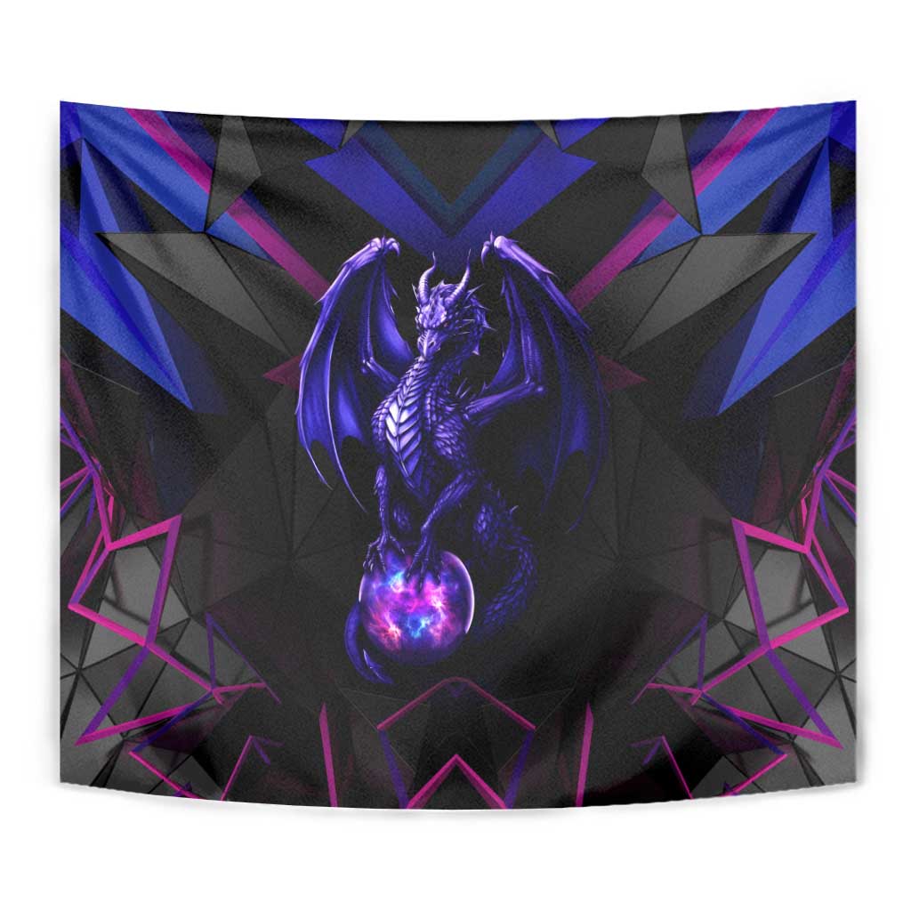 Custom Black And Purple Dragon Bowling Tapestry Magic Orb Graphic on Geometric Black Background Design - Wonder Print Shop