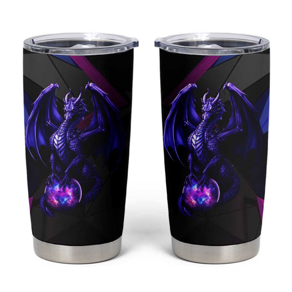 Custom Black And Purple Dragon Bowling Tumbler Cup Magic Orb Graphic on Geometric Black Background Design - Wonder Print Shop