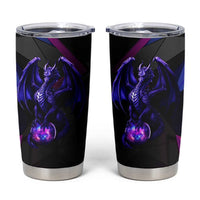 Custom Black And Purple Dragon Bowling Tumbler Cup Magic Orb Graphic on Geometric Black Background Design - Wonder Print Shop
