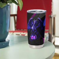 Custom Black And Purple Dragon Bowling Tumbler Cup Magic Orb Graphic on Geometric Black Background Design - Wonder Print Shop