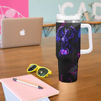 Custom Black And Purple Dragon Bowling Tumbler With Handle Magic Orb Graphic on Geometric Black Background Design - Wonder Print Shop