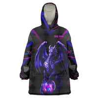 Custom Black And Purple Dragon Bowling Wearable Blanket Hoodie Magic Orb Graphic on Geometric Black Background Design - Wonder Print Shop