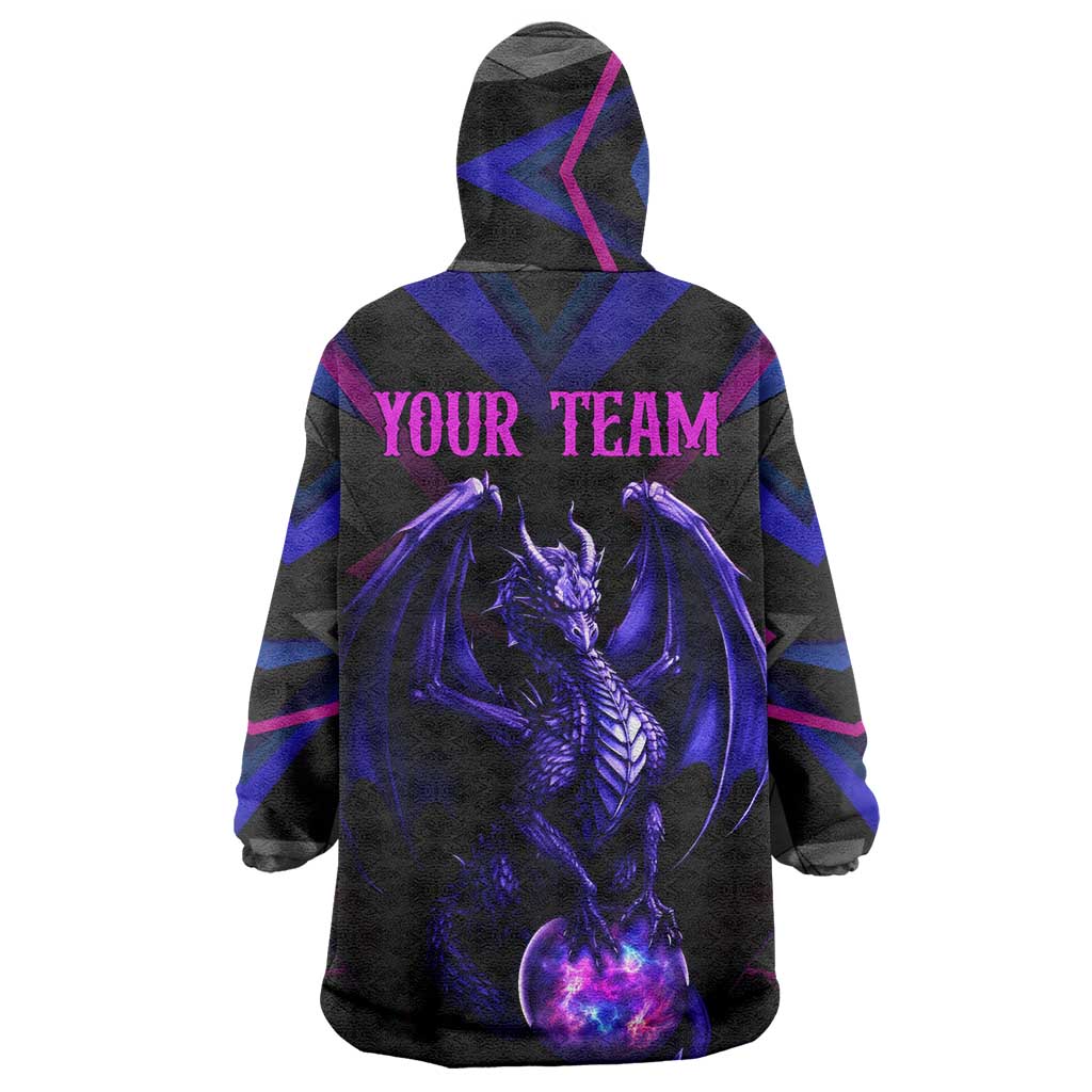 Custom Black And Purple Dragon Bowling Wearable Blanket Hoodie Magic Orb Graphic on Geometric Black Background Design - Wonder Print Shop