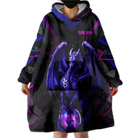 Custom Black And Purple Dragon Bowling Wearable Blanket Hoodie Magic Orb Graphic on Geometric Black Background Design - Wonder Print Shop