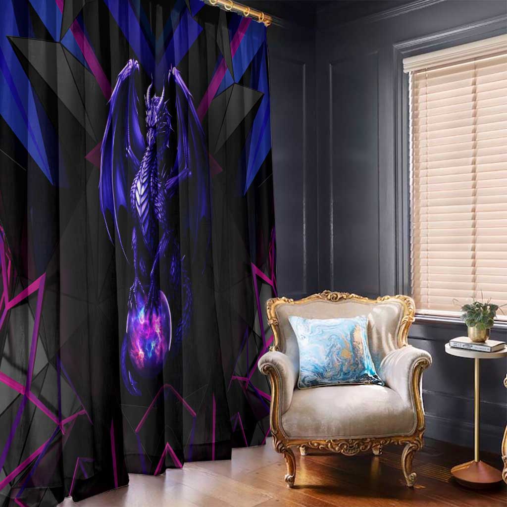 Custom Black And Purple Dragon Bowling Window Curtain Magic Orb Graphic on Geometric Black Background Design - Wonder Print Shop