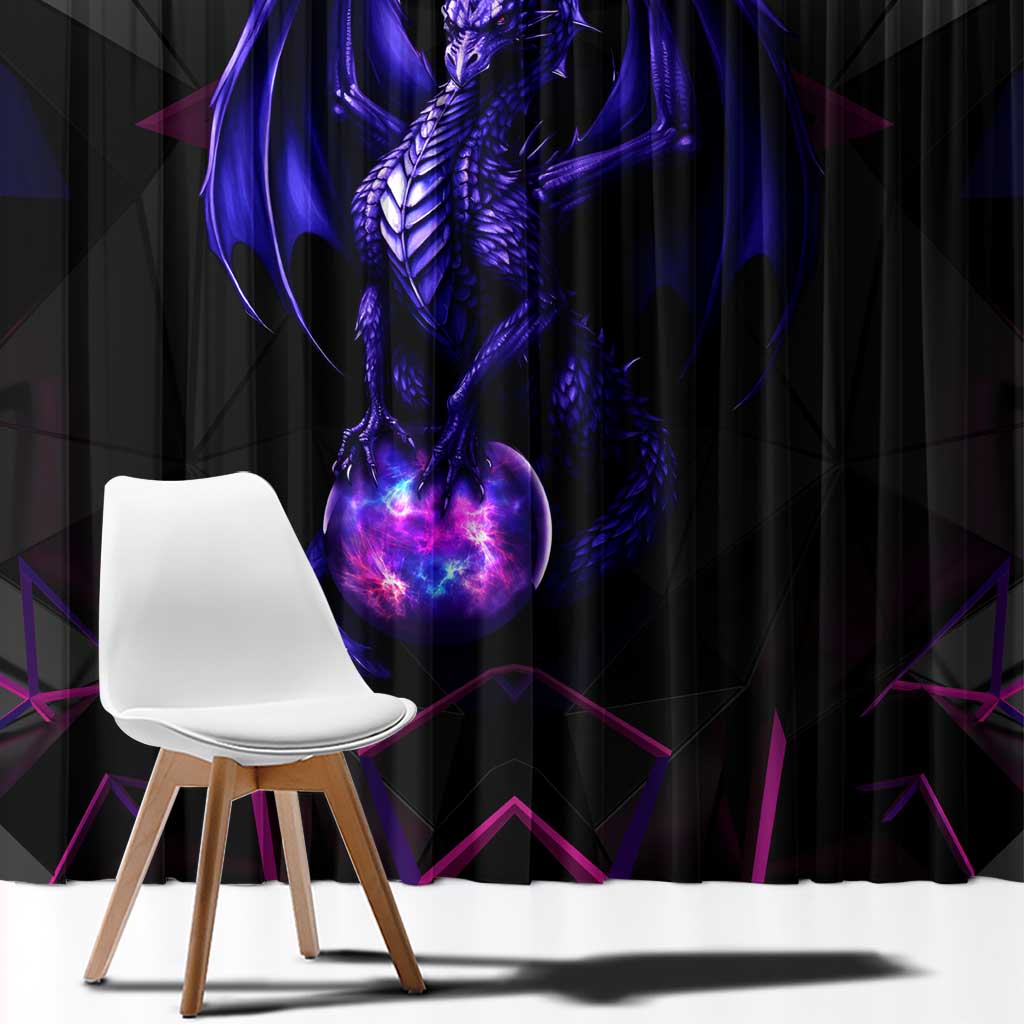 Custom Black And Purple Dragon Bowling Window Curtain Magic Orb Graphic on Geometric Black Background Design - Wonder Print Shop