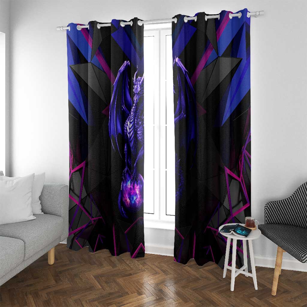 Custom Black And Purple Dragon Bowling Window Curtain Magic Orb Graphic on Geometric Black Background Design - Wonder Print Shop