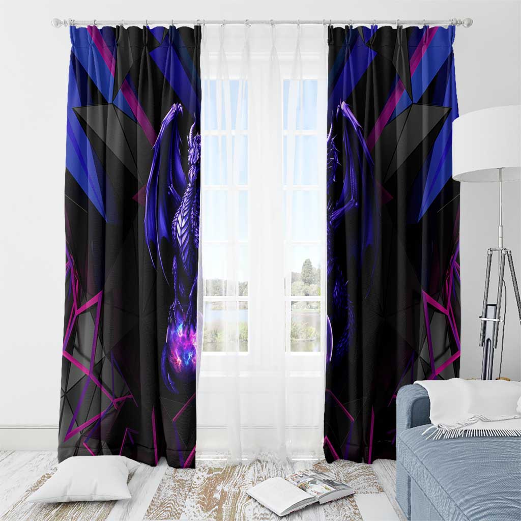 Custom Black And Purple Dragon Bowling Window Curtain Magic Orb Graphic on Geometric Black Background Design - Wonder Print Shop