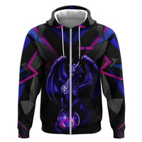 Custom Black And Purple Dragon Bowling Zip Hoodie Magic Orb Graphic on Geometric Black Background Design - Wonder Print Shop