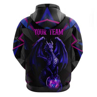 Custom Black And Purple Dragon Bowling Zip Hoodie Magic Orb Graphic on Geometric Black Background Design - Wonder Print Shop