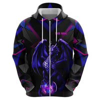 Custom Black And Purple Dragon Bowling Zip Hoodie Magic Orb Graphic on Geometric Black Background Design - Wonder Print Shop