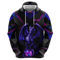 Custom Black And Purple Dragon Bowling Zip Hoodie Magic Orb Graphic on Geometric Black Background Design - Wonder Print Shop
