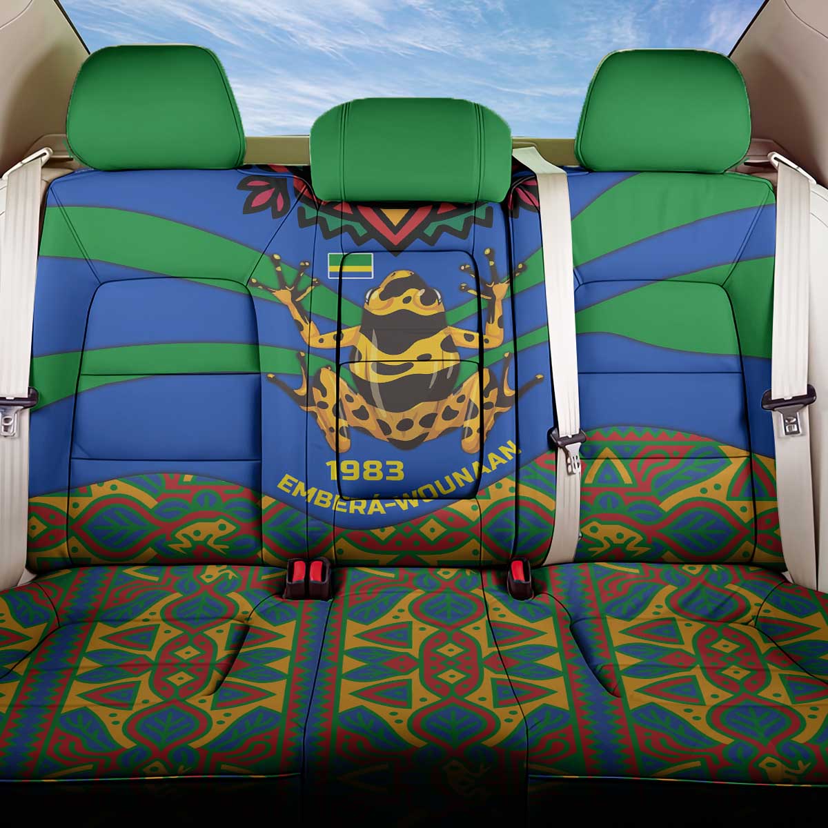 Indigenous Regions of Panama Embera-Wounaan Back Car Seat Cover Frog Graphic and Indigenous Pattern Guardians of the Forest - Wonder Print Shop