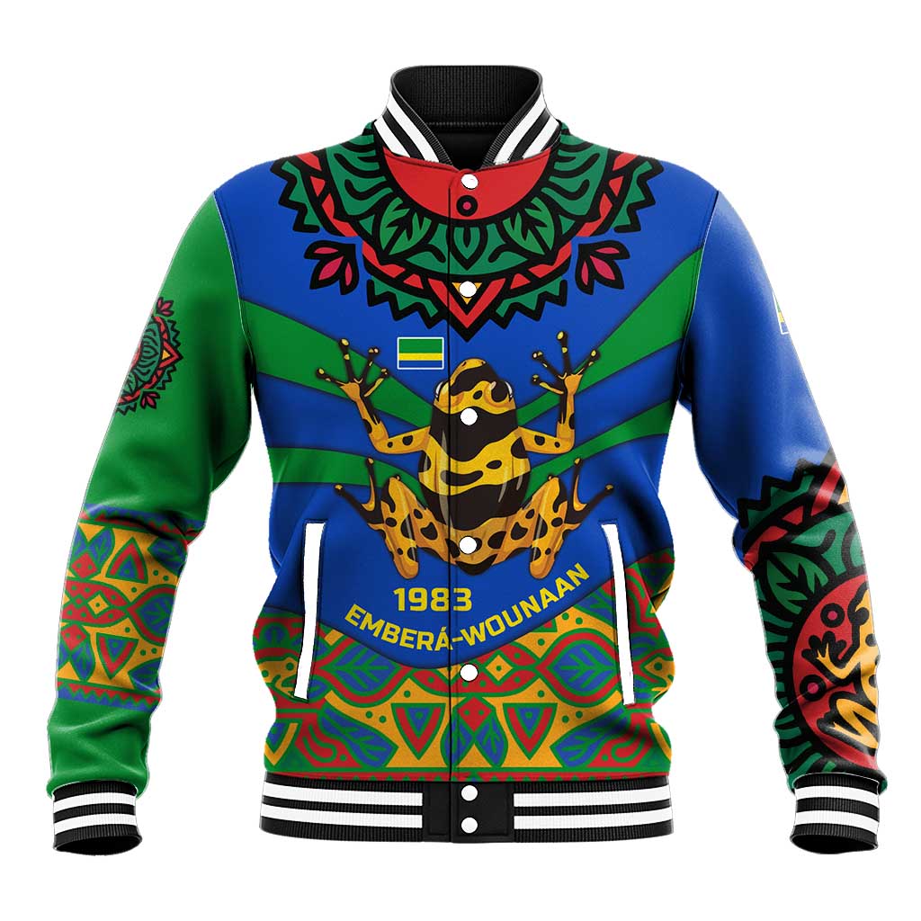 Indigenous Regions of Panama Embera-Wounaan Baseball Jacket Frog Graphic and Indigenous Pattern Guardians of the Forest - Wonder Print Shop