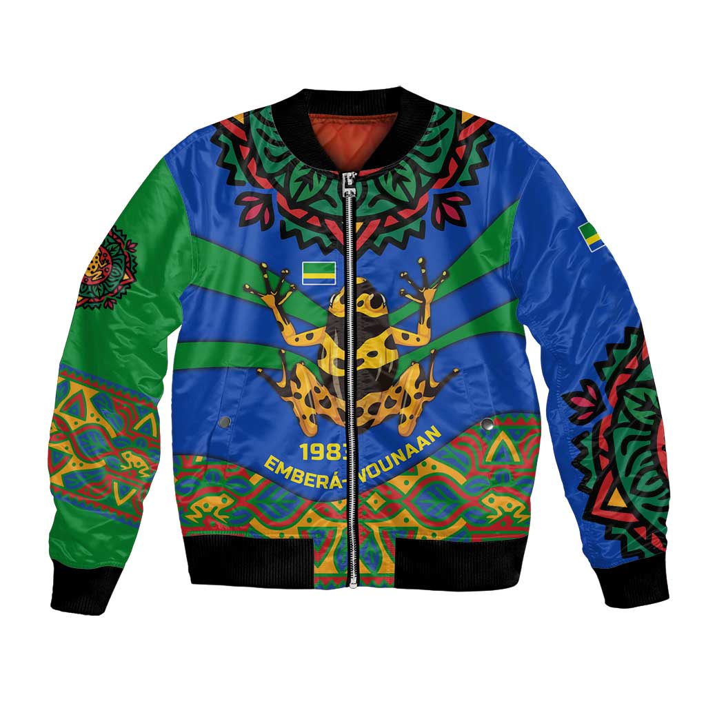Indigenous Regions of Panama Embera-Wounaan Bomber Jacket Frog Graphic and Indigenous Pattern Guardians of the Forest - Wonder Print Shop