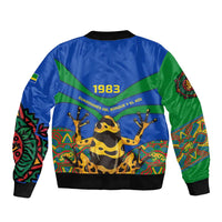 Indigenous Regions of Panama Embera-Wounaan Bomber Jacket Frog Graphic and Indigenous Pattern Guardians of the Forest - Wonder Print Shop