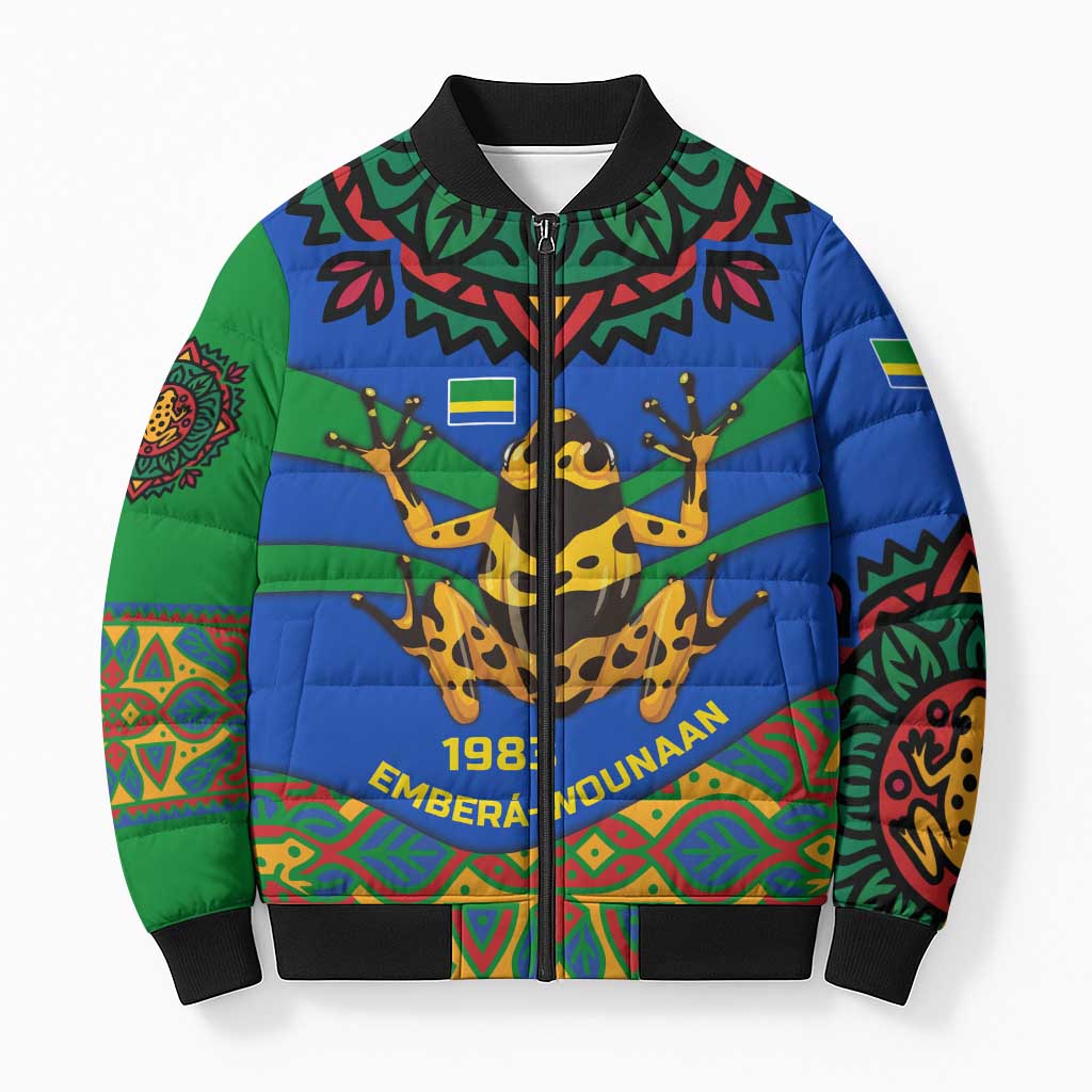 Indigenous Regions of Panama Embera-Wounaan Bomber Puffer Jacket Frog Graphic and Indigenous Pattern Guardians of the Forest - Wonder Print Shop