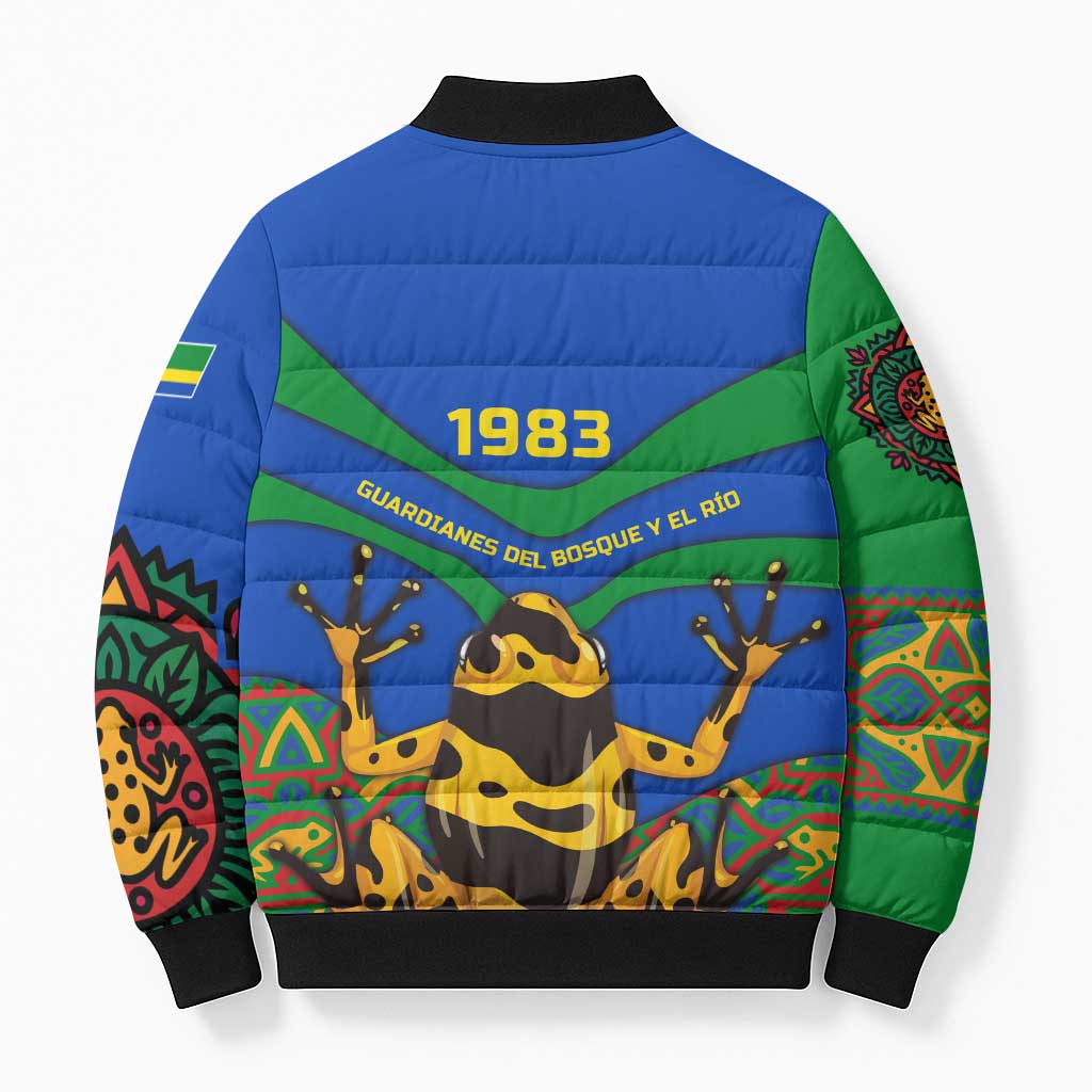 Indigenous Regions of Panama Embera-Wounaan Bomber Puffer Jacket Frog Graphic and Indigenous Pattern Guardians of the Forest - Wonder Print Shop