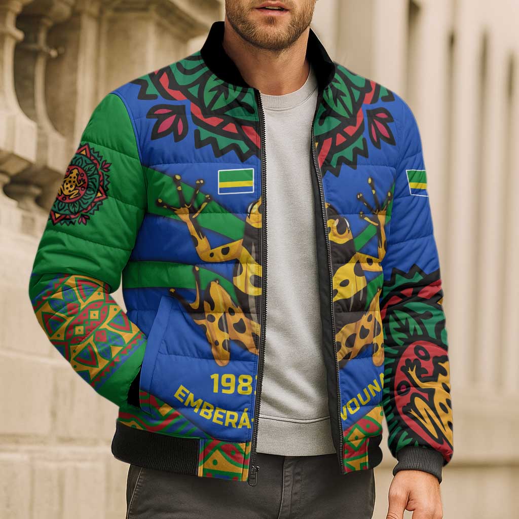 Indigenous Regions of Panama Embera-Wounaan Bomber Puffer Jacket Frog Graphic and Indigenous Pattern Guardians of the Forest - Wonder Print Shop