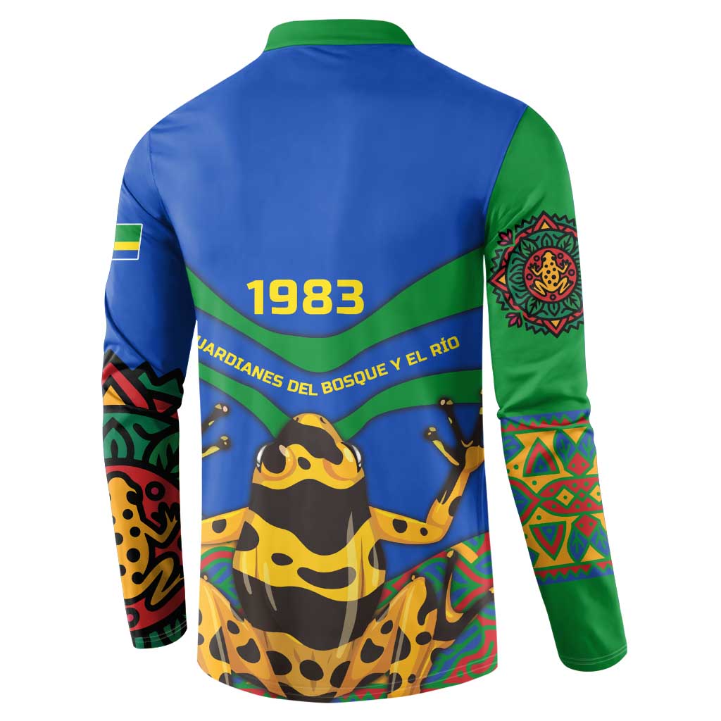 Indigenous Regions of Panama Embera-Wounaan Button Sweatshirt Frog Graphic and Indigenous Pattern Guardians of the Forest - Wonder Print Shop