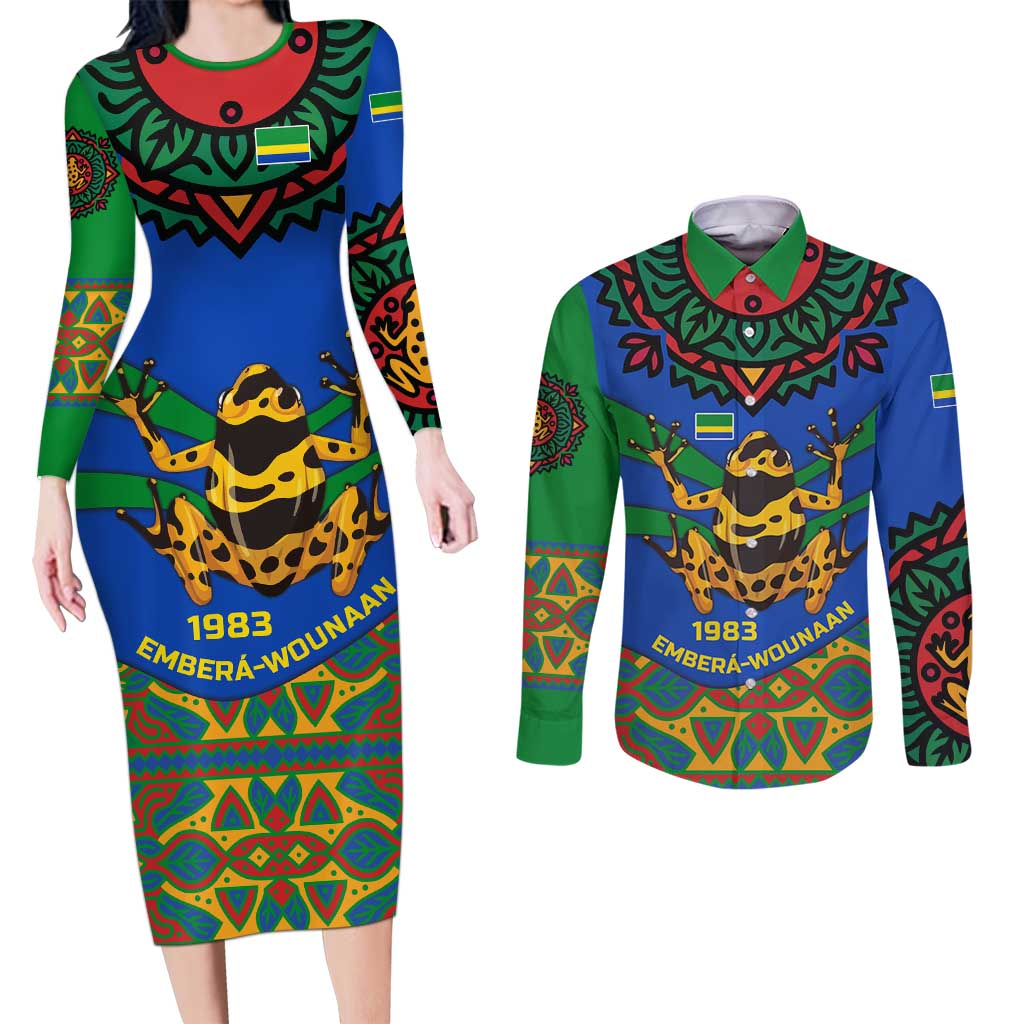 Indigenous Regions of Panama Embera-Wounaan Couples Matching Long Sleeve Bodycon Dress and Long Sleeve Button Shirt Frog Graphic and Indigenous Pattern Guardians of the Forest - Wonder Print Shop
