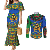 Indigenous Regions of Panama Embera-Wounaan Couples Matching Mermaid Dress and Long Sleeve Button Shirt Frog Graphic and Indigenous Pattern Guardians of the Forest - Wonder Print Shop