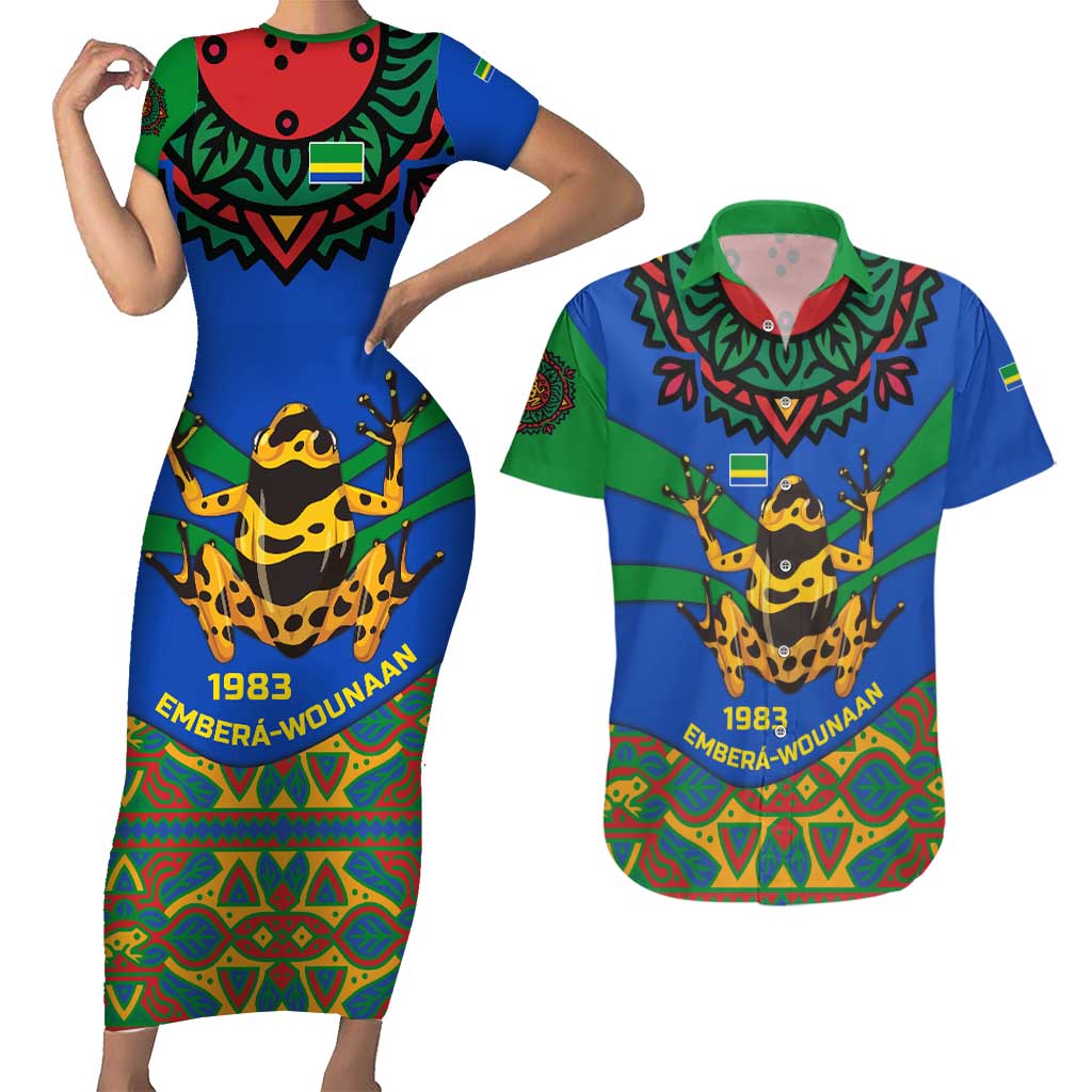Indigenous Regions of Panama Embera-Wounaan Couples Matching Short Sleeve Bodycon Dress and Hawaiian Shirt Frog Graphic and Indigenous Pattern Guardians of the Forest - Wonder Print Shop